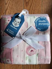 NEW NWT Gerber Baby Girl 4-Pack Organic Cotton Flannel Blankets Floral Rose