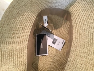 Nine West tan mixed braided packable fedora hat Nine West Packable UPF 50+ Hat Fedora New Tan Cord Trim  main image 2