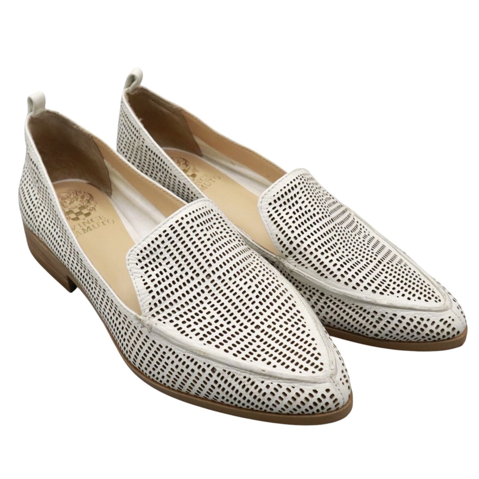 Vince Camuto Flat Loafers Womens 8 White Career Polished Perforated Classic Twee