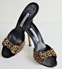 NEW Manolo Blahnik AZAN Sandal Mules Slides Pony Brown Beige Bow Heel Shoes 40.5