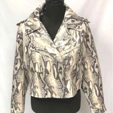 Jennifer Lopez Crop Moto Jacket Biker Size S Snake Print Faux Leather Celebrity