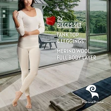 2 Piece Merino Wool Set - Women's Long Sleeve Shirt & Leggings Winter Underwear