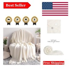 Luxurious Lightweight Acrylic Knitted Throw Blanket with Tassels, 51x67 Inches