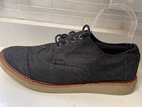 Toms Mens Sz 9.5 - 140515 -Black Denim Cap Toe Lace Up Oxford Dress Shoes Casual - Picture 3 of 10
