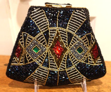 Carolyne Barton Night Handbag 8" x 6" Clutch w Hidden Strap Beaded Multicolor