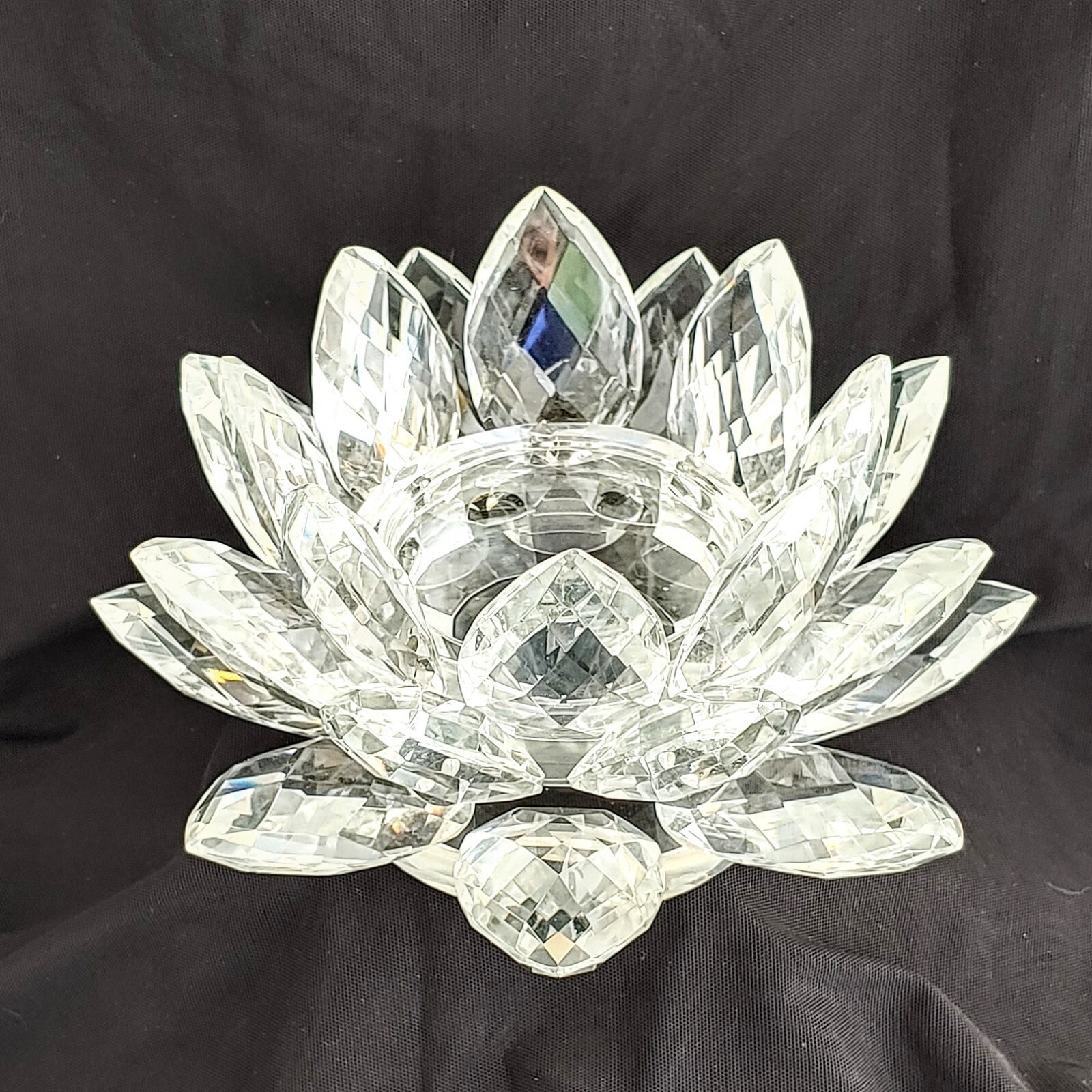 Tahari Studios Clear Crystal Lotus Blossom Candle Holder 9"