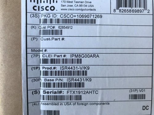 CISCO ISR4431-VK9 - Factory Sealed in Box ISR4431-VK9 Router