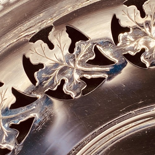 Serving Handled Dish Chrome Plated 9" Plate Holder Fretted Floral Design - Picture 5 of 18