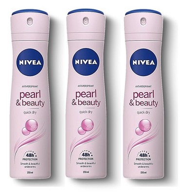 Nivea Pearl & Beauty 48 Hour Deodorant Spray, 5.07 oz (150ml), Pack of 3