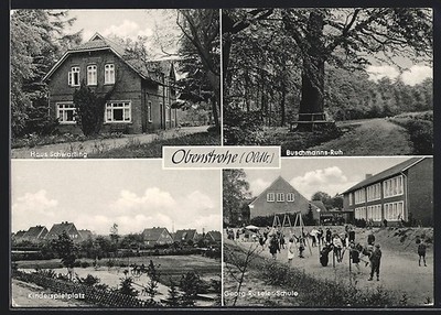 Postcard Obenstrohe/oldb., House Schwarting, Buschmanns-Ruh and Georg-Ruseler-Schule 