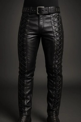 Black Sheep Leather Lace-Up Pants: Gothic Punk Motorcycle Trousers
