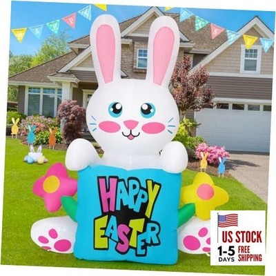  5.2 FT Tall Easter Inflatables Rabbit Hold Flower Sign Outdoor Decorations 