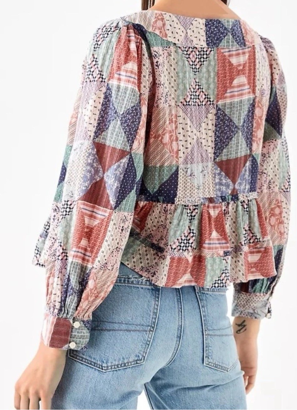 American Eagle Mixed Pattern Patchwork Babydoll T… - image 2