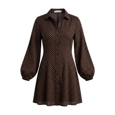 Faithfull The Brand Navy Blue Tan Polka Dot 100% Linen Mini Shirt Dress Size L