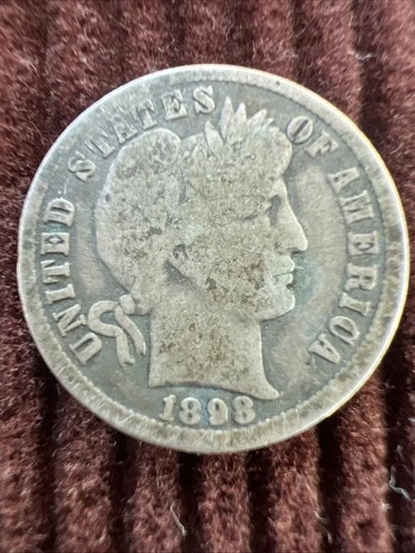 (1) Beautiful Toned Antique 1898-O Barber Dime CHOICE VG-VERY GOOD NICE TONING
