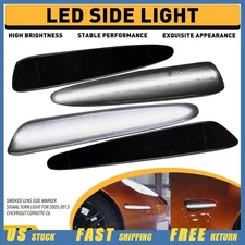 For 2005-2013 Chevy Corvette C6 Smoked Front Rear White LED Side Marker Lights V