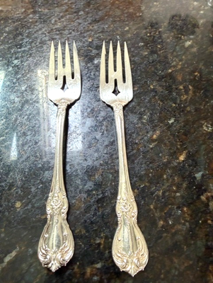 #ad 2 OLD MASTER 1942 Towle 6 3 8quot;STERLING Silver SALAD FORKS VERY CLEAN NO MONO $200.00