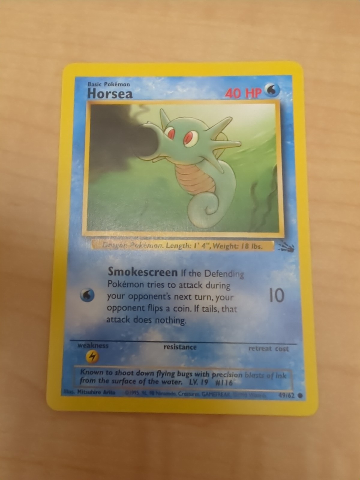 Pokémon TCG Horsea Fossil 49 Regular Card 1999 Wizards Base Set -NM -Ungraded