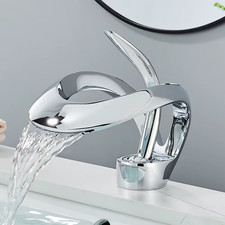 Luxury Black Basin Faucet Grey Bathroom Waterfall Mixer Tap Brass Deck Mount Mod