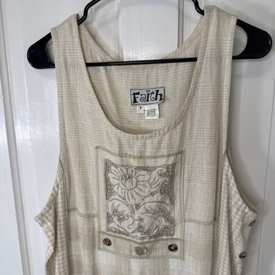 VTG Faith By Celia Forrester Jumper Dress Sz M Linen Blend Cottage core 107