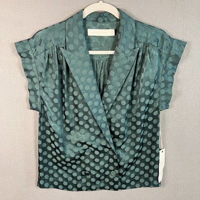 Happy Nature Women's Polka Dot Double Breasted Blouse Top Size XS Teal NWT