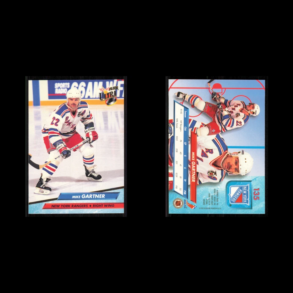 Mike Gartner #135 1992 Fleer Ultra New York Rangers Hockey Card NHL NM - Image 3 of 3