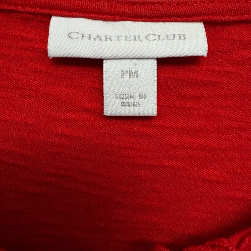 Blusa Charter Club de algodão renda floral manga curta vermelha PM média pequena - Imagem 4 de 4