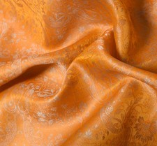 Sushila Vintage Banarasi Woven Scrap Saree Pure Satin silk Orange Sari Fabric