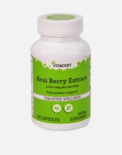 Vitacost Acai Berry Extract -- 1000 mg per serving - 60 Capsules, Exp: 2/2028