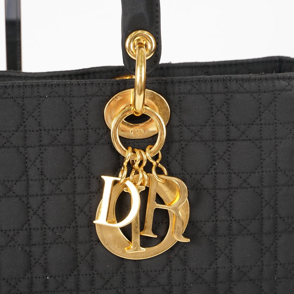 Dior Lady Dior Cannage Nylon Gold Hardware Charm Handbag Black Red 10E033740008 - Image 3 of 4