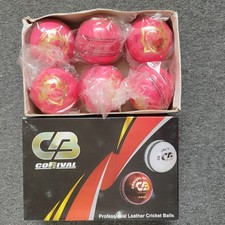 6 x 156 gm Premium Quality Pure LEATHER 4 Piece PINK Bat Friendly Cricket Balls