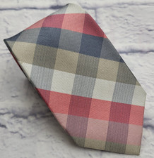 NWT Calvin Klein Silk Tie Beige Gray Pink Blue Plaid Men Necktie Skinny 58 x 3