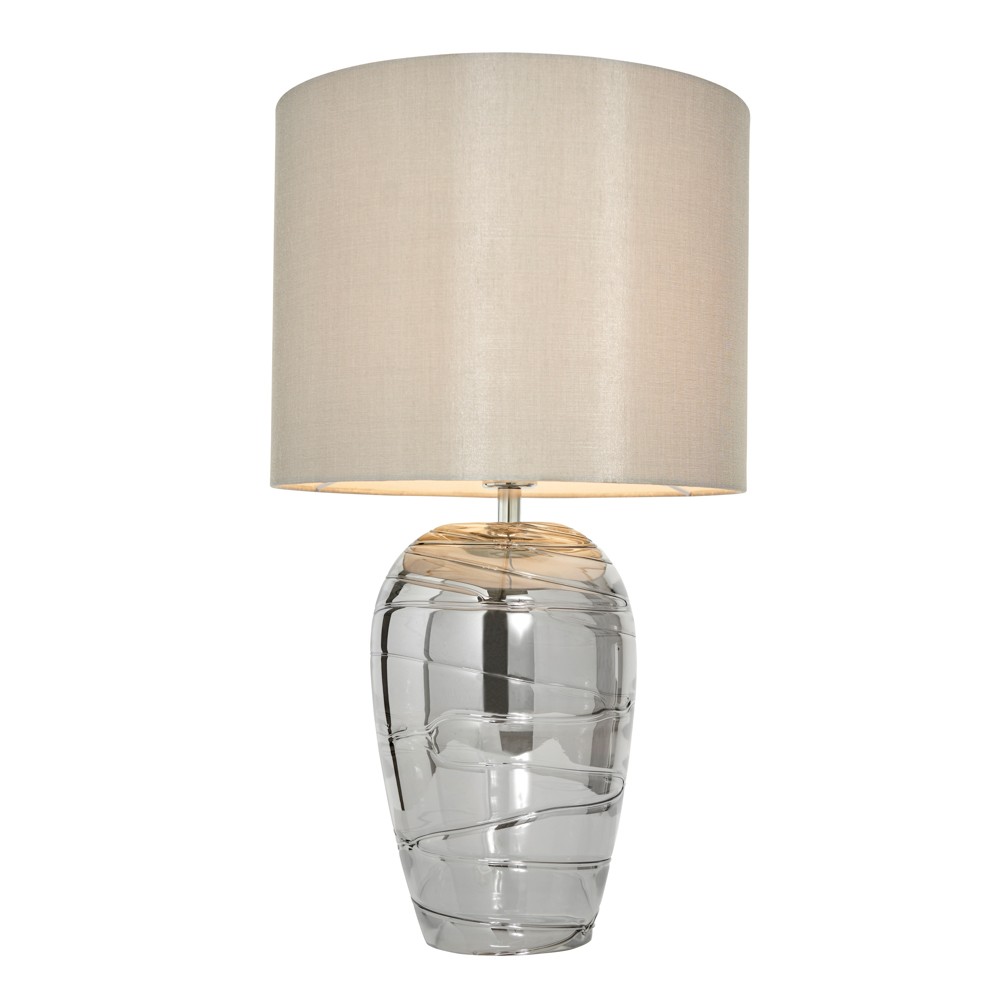 Litecraft Rita Ripple Glass Table Lamp With Drum Shade - Polished Chrome, Smoke