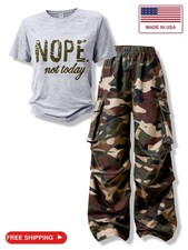 Voxikidio Size 10 Girls Clothes Letter Print Short Sleeve Tops Cargo Pants Sprin