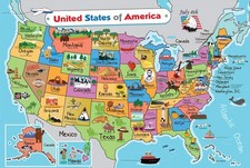 Kids United States Map  Wall Poster 13" X 19" US Map Premium Paper  50 USA Sta