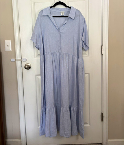 Nicole Miller New York Women’s Plus 2X Blue Solid Collared Short Sleeve Maxi