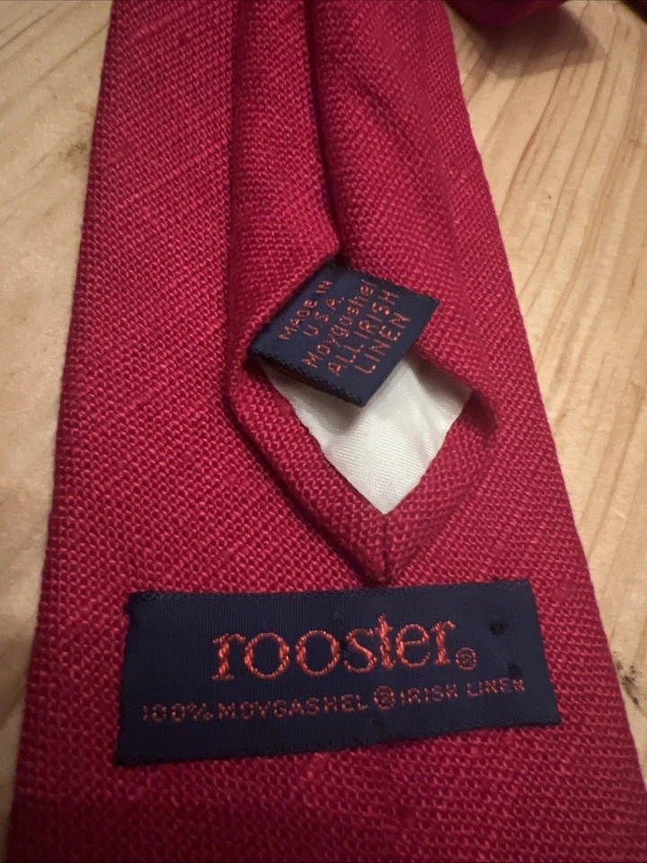 Винтажный импортный ирландский льняной галстук Rooster красный 59 дюймов - Изображение 2 из 4
