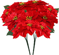 Poinsettias Artificial Christmas Flowers Bouquet 2 Pack Large Red Poinsettia Flo