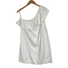 Cloth & Stone White One Shoulder Eyelet Fringe Shift Dress Flounce Ruffle S