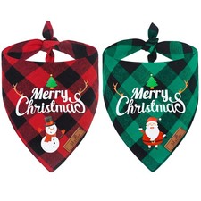 2 Pack Christmas Classic Buffalo Plaid Dog Bandanas Triangle Bibs Scarves