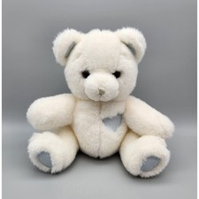 Vintage Russ Berrie Squeakums Teddy Bear Plush White Blue 9" Stuffed Animal HTF