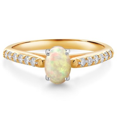 0.69 Ct   White Ethiopian Opal G/H Lab Grown Diamond 10K Yellow Gold Engagement