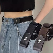 2 Pack No Buckle Elastic Belt Invisible Loop Belt for Jeans Pants for Men/Women