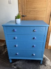 Upcycled Antique Chest Of Drawers,Textured Look,Blue-Leckhampton