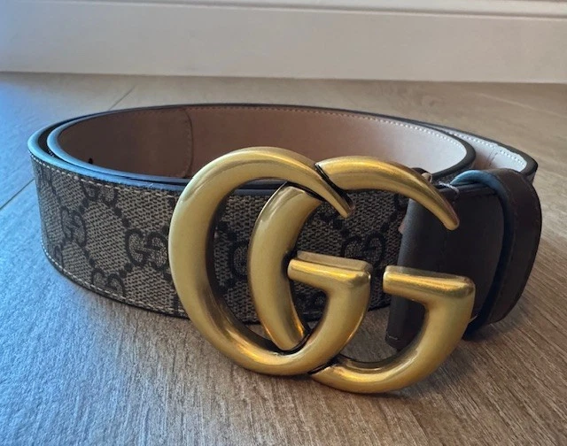 正品古驰 GG Marmont 帆布女式棕色皮革腰带 90/36 W:1.5 码 — 第 2/4 张图片