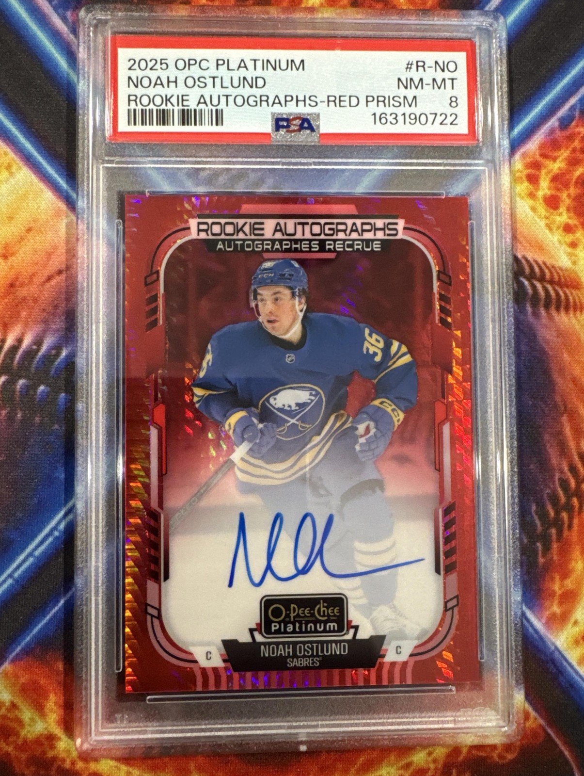 2025 O-Pee-Chee Platinum Noah Ostlund #R-NO Rookie Auto Red Prism /50 RC PSA 8