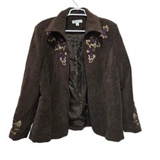 Coldwater Creek Embroidered Floral Beaded Jacket Brown Boho W18