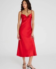 URBAN OUTFITTERS red satin midi slip dress cocktail Holiday party womens Sz S