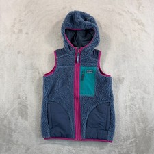 L.L. Bean Sherpa Retro-X Vest with Hood Youth L 6x/7 Full Zip Navy Multicolor