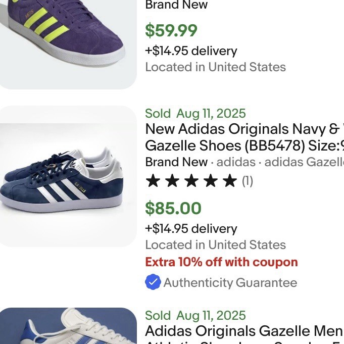 Adidas Gazelle Suede Shoes Mens Size 10 Collegiate Navy Blue White ($100 RETAIL) thumbnail 5